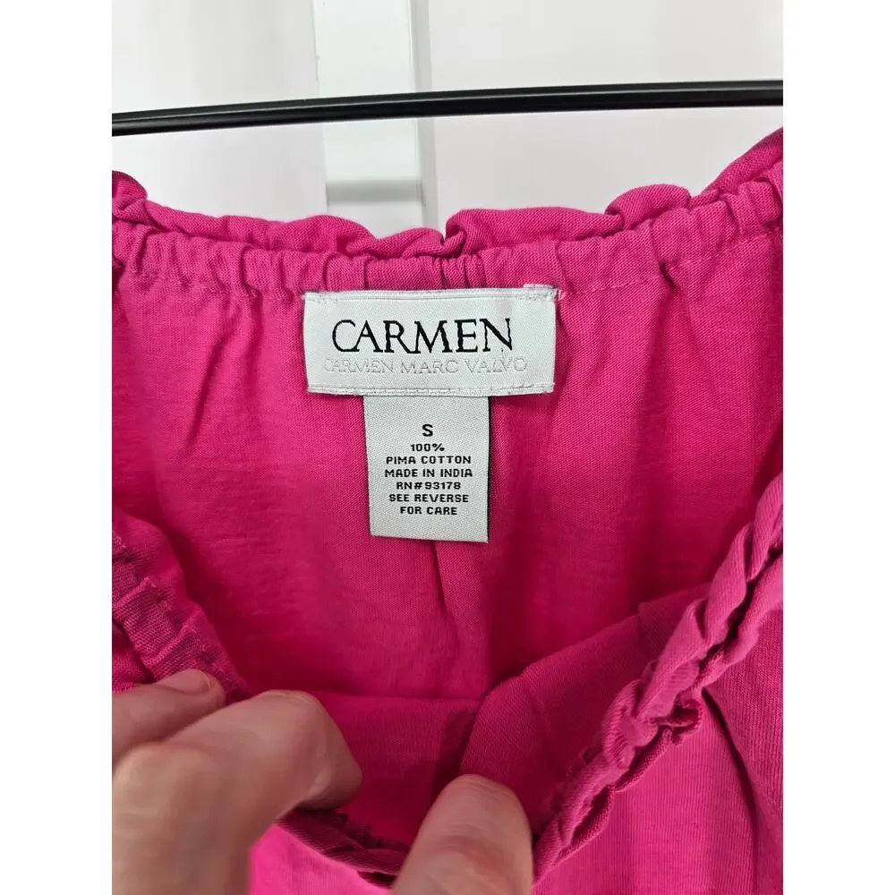 Carmen Marc Valvo Womens Sz S 100% Pima Cotton Bright Pink Off Shoulder Blouse - Picture 2 of 3